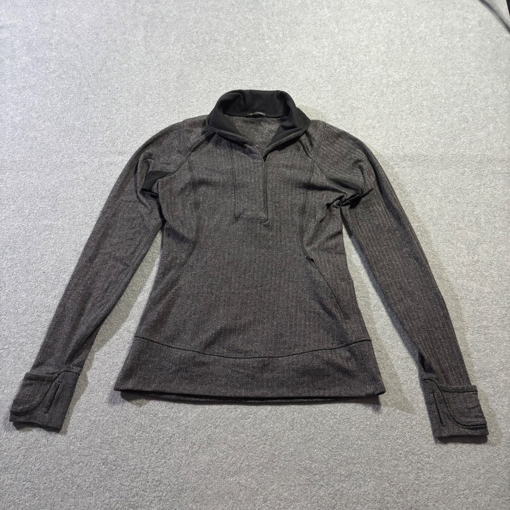 Lululemon Think Fast Pullover Women Size 6 Grey Herringbone Quarter Zip Running